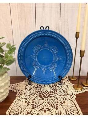 ZODAX Blue Ceramic Charger Plate 13” Geometric Sunburst Wall Decor